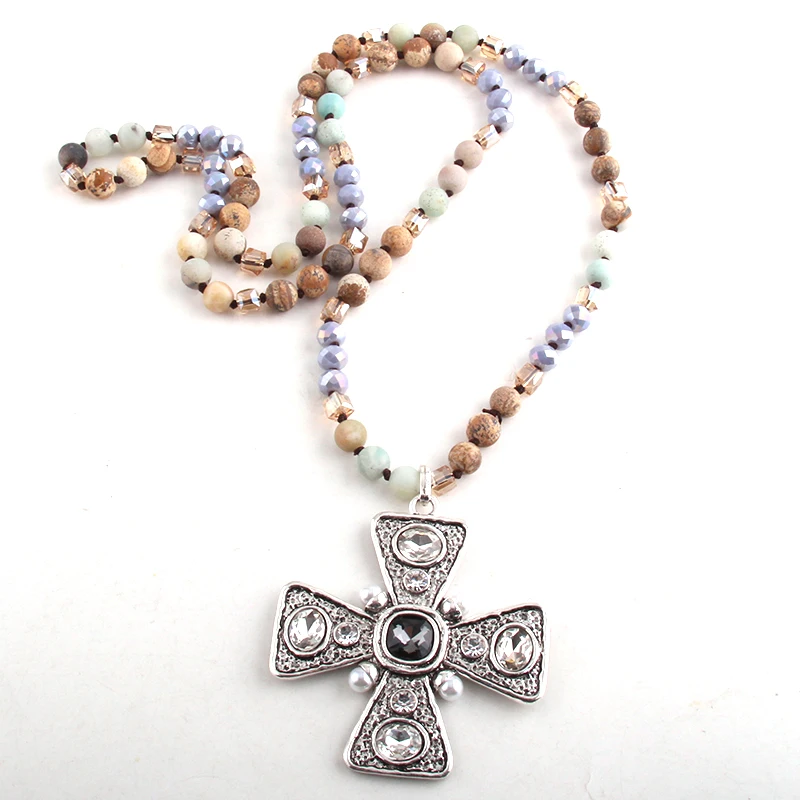 Rh Mode Bohemian Tribal Sieraden Multi Stone Beige Glas Lange Geknoopt Metalen Hanger Kettingen Voor Vrouwen Ketting Rh Mode Bohemian Tribal Sieraden Multi Stone Beige Glas Lange Geknoopt Metalen Hanger Kettingen Voor Vrouwen Ketting