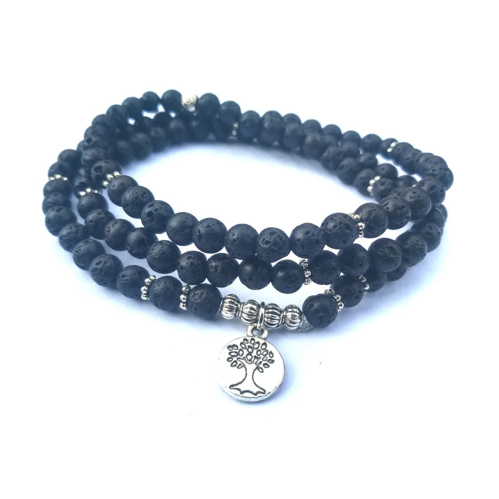 Браслет из натурального черного лавового камня 6 мм 108 *|Плетеные браслеты| |