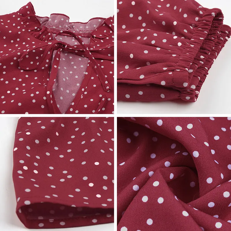 

2021 Spring Summer New Ladies Polka Dot Print Dress Women Casual Lace Up V Neck Full Sleeve Slim Short Dress
