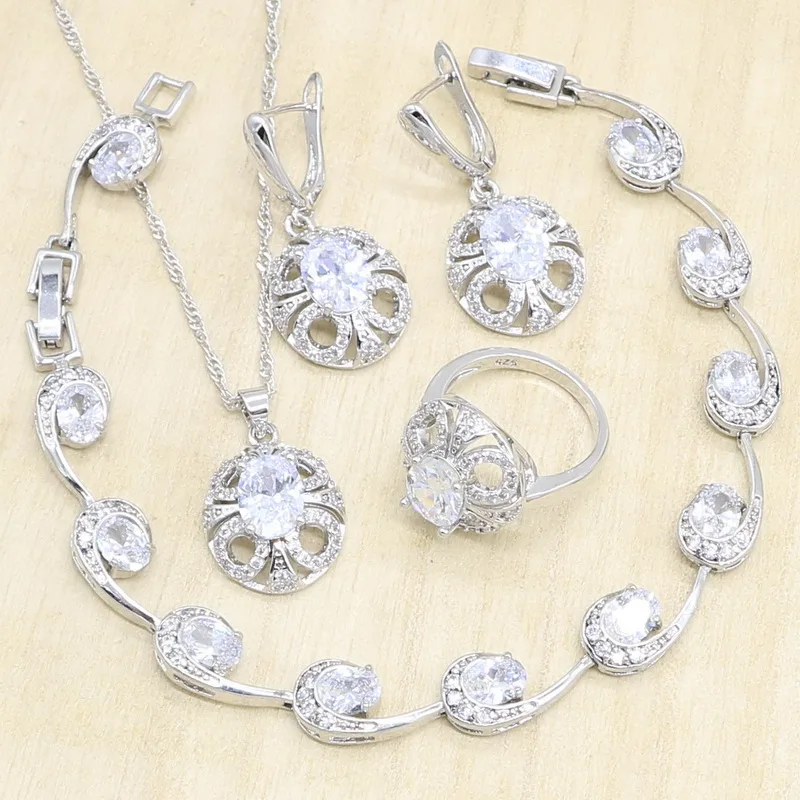 2021 новый 925 серебро ювелирные наборы для женщин белый циркон серьги кулон