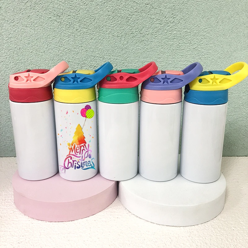 

12oz Sublimation Flip Top Sippy Bottle Straight Pacifier Cup Stainless Steel Baby Milk Bottle Water Mug For Kids Gift