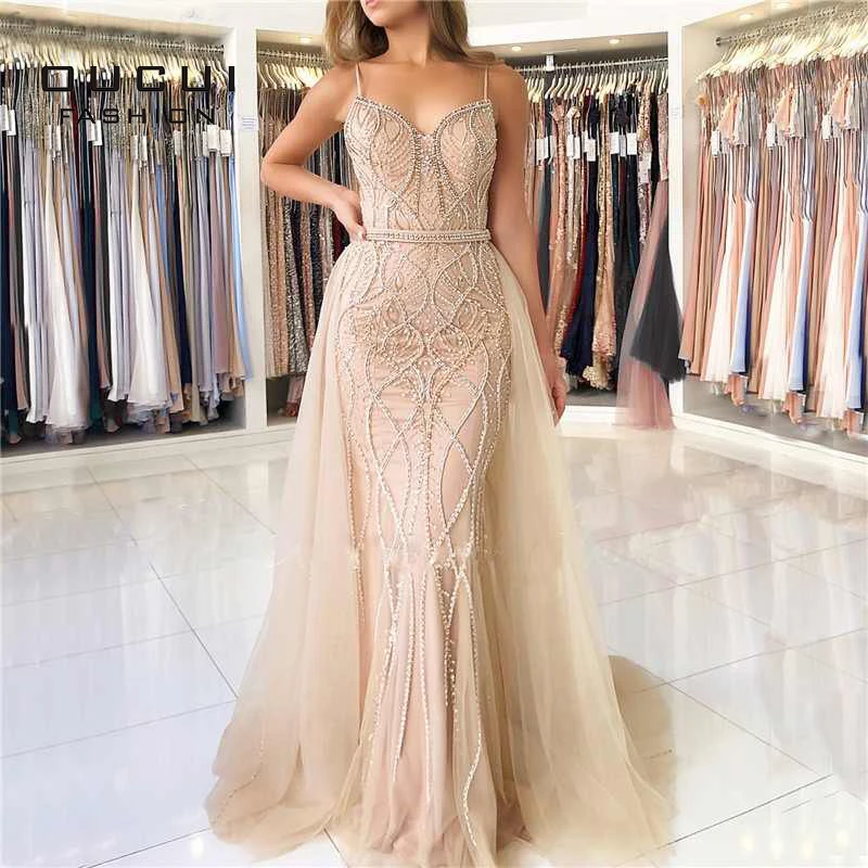 Женское вечернее платье Русалка Oucui белое длинное с открытой спиной жемчужинами