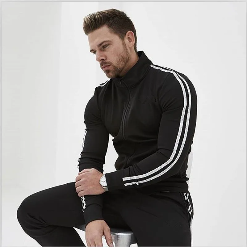 black 2 комплекта спортивной мужской одежды новая толстовка на молнии+ штаны для бега на шнурке мужской костюм с капюшоном модный бренд мужской костюм с курткой - Цвет: black