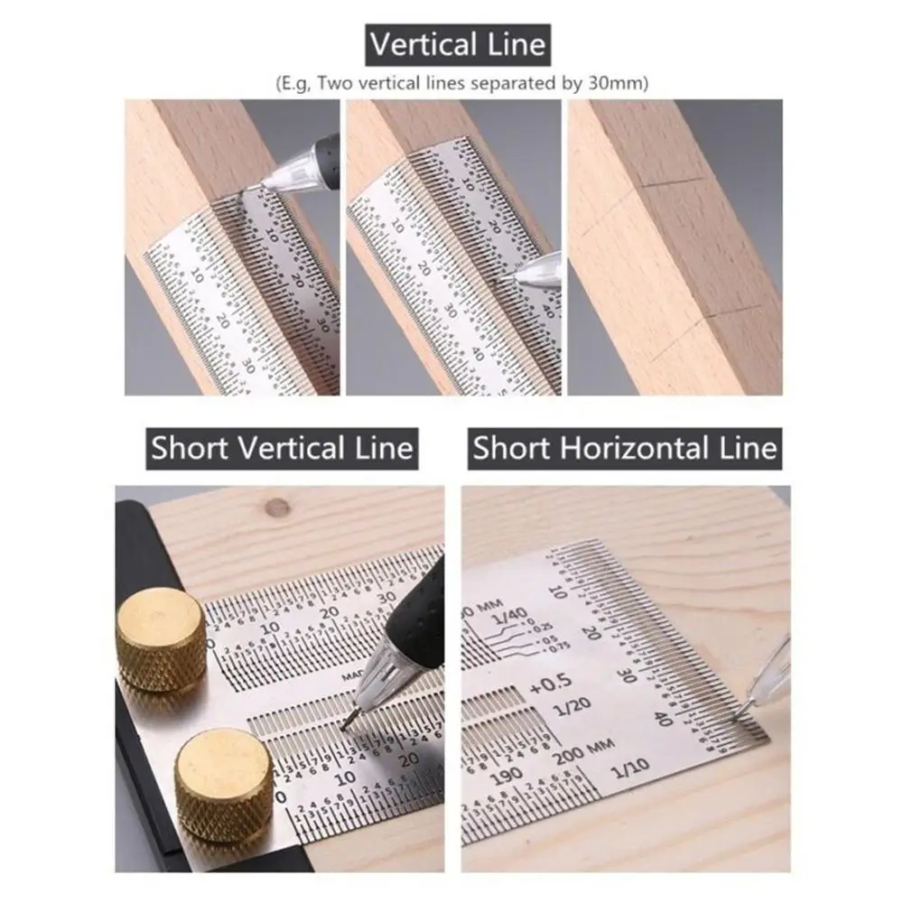 

High-precision Line Scriber Hole Scale Ruler Stainless Steel Marking Gauge For Woodworking Marking Carpenter Measuring Tool