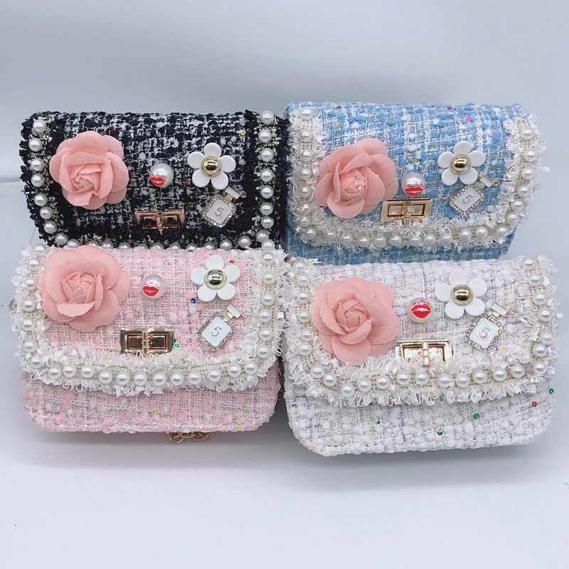 

Kids Cute Rabbit Flower Crossbody Bag Girls Toddler Princess Cute Shoulder Tide Messenger Handbags Pearl Chain Purse Flap