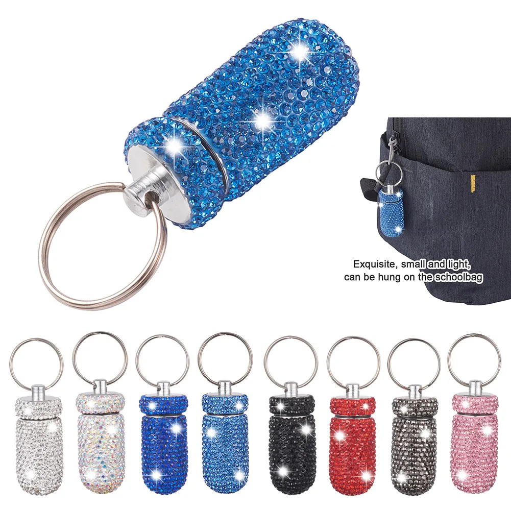 

Bling Rhinestone Car Interior Storage Box Storage Box Pill Keychain Pendant Multifunctional Keychain
