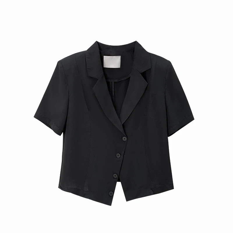 

TWOTWINSTYLE Print Strap Hit Color Coats For Female Lapel Collar Long Sleeve High Waist Slimming Cropped Women's Coat Fashion