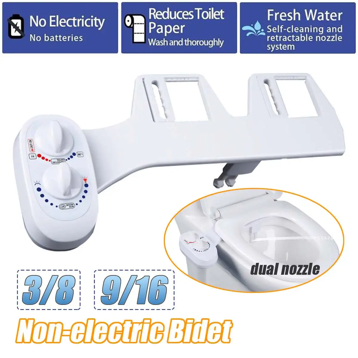 

EU/North America Dual Nozzle холодная и горячая вода неэлектрическое сиденье для унитаза биде распылитель крепление мойка самоочищающиеся аксессуары