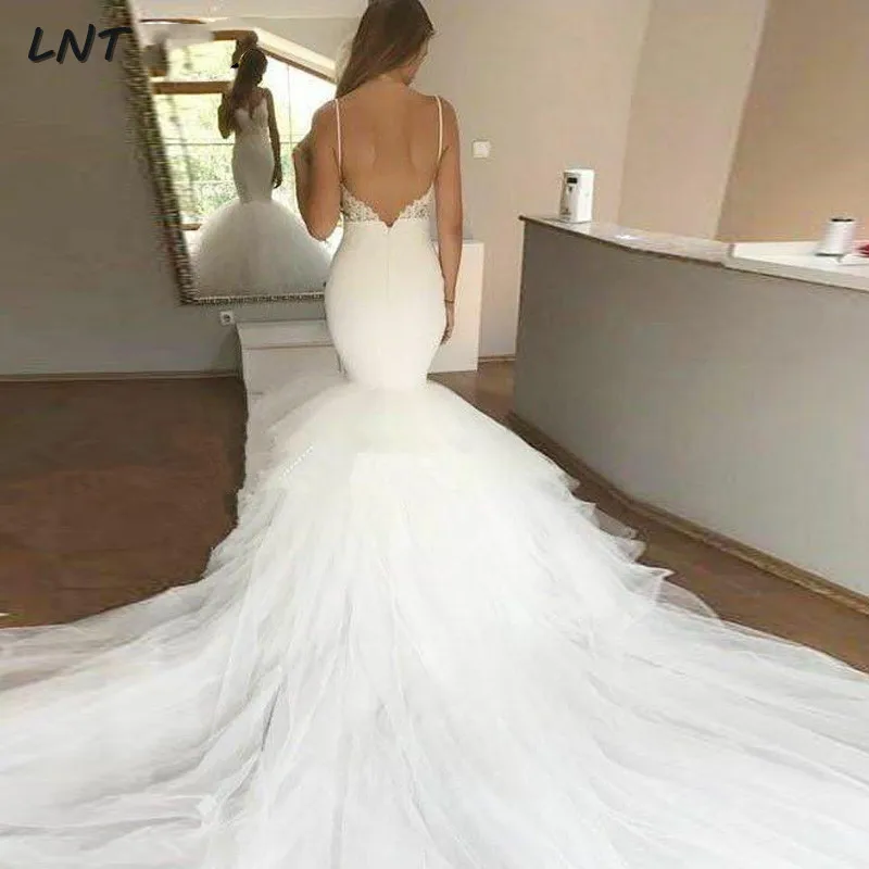 Свадебные платья русалки на бретельках с открытой спиной свадебное платье