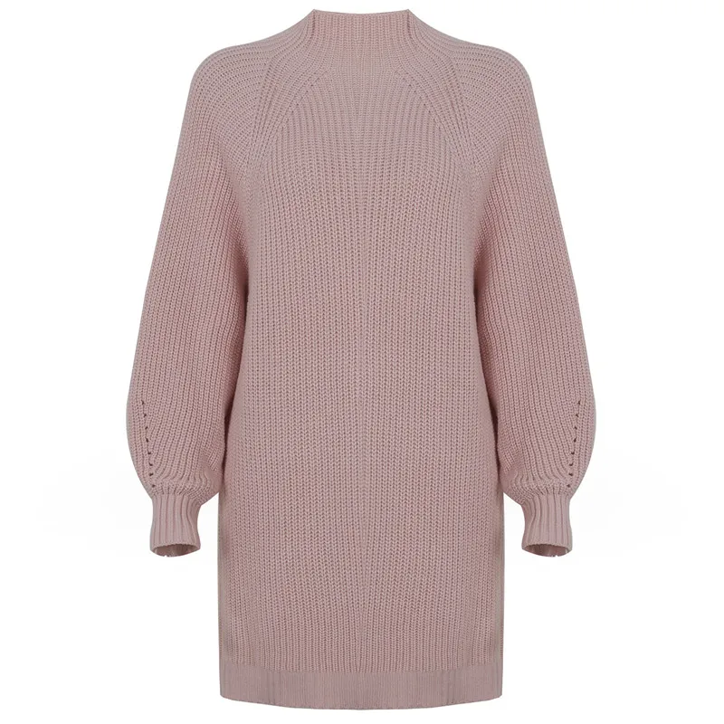 

Autumn Winter Half Turtleneck Knitted Dress Women Casual Lantern Sleeve Solid Color Short Dress For Women 2021 New Fashion