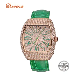 Роскошные женские часы Davena японский Mov не классический Кристальный элемент женские часы Изысканный модный браслет из натуральной кожи подарочная коробка для девочек