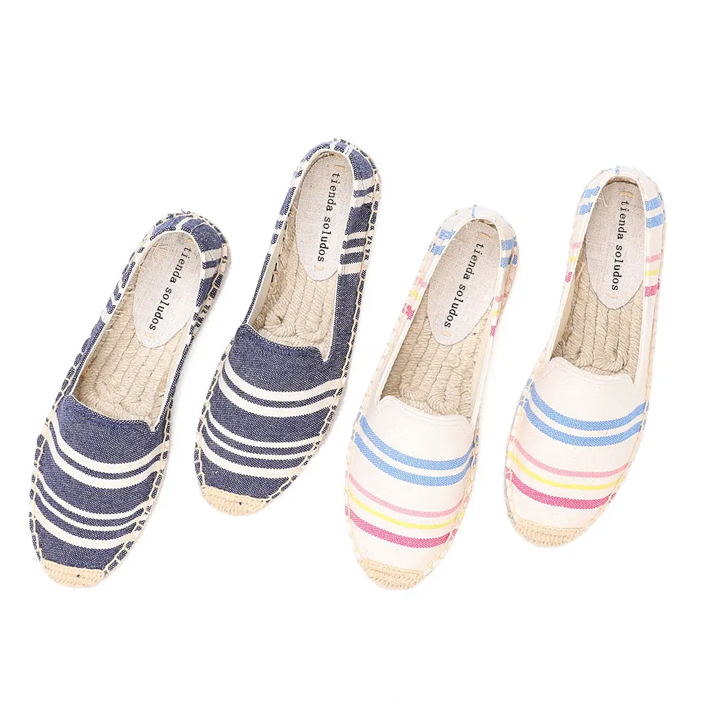 

2021 Zapatillas Mujer Rushed Flat Platform Hemp Rubber Slip-on Casual Spring/autumn Striped Sapatos Womens Espadrilles Shoes