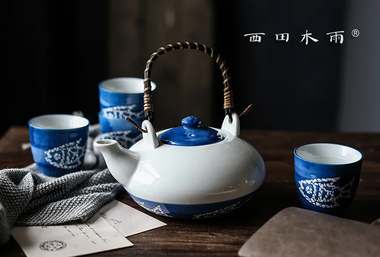 Fish tea set Japanese high-temperature glaze color one pot four cup teapot tea cup gift box set
