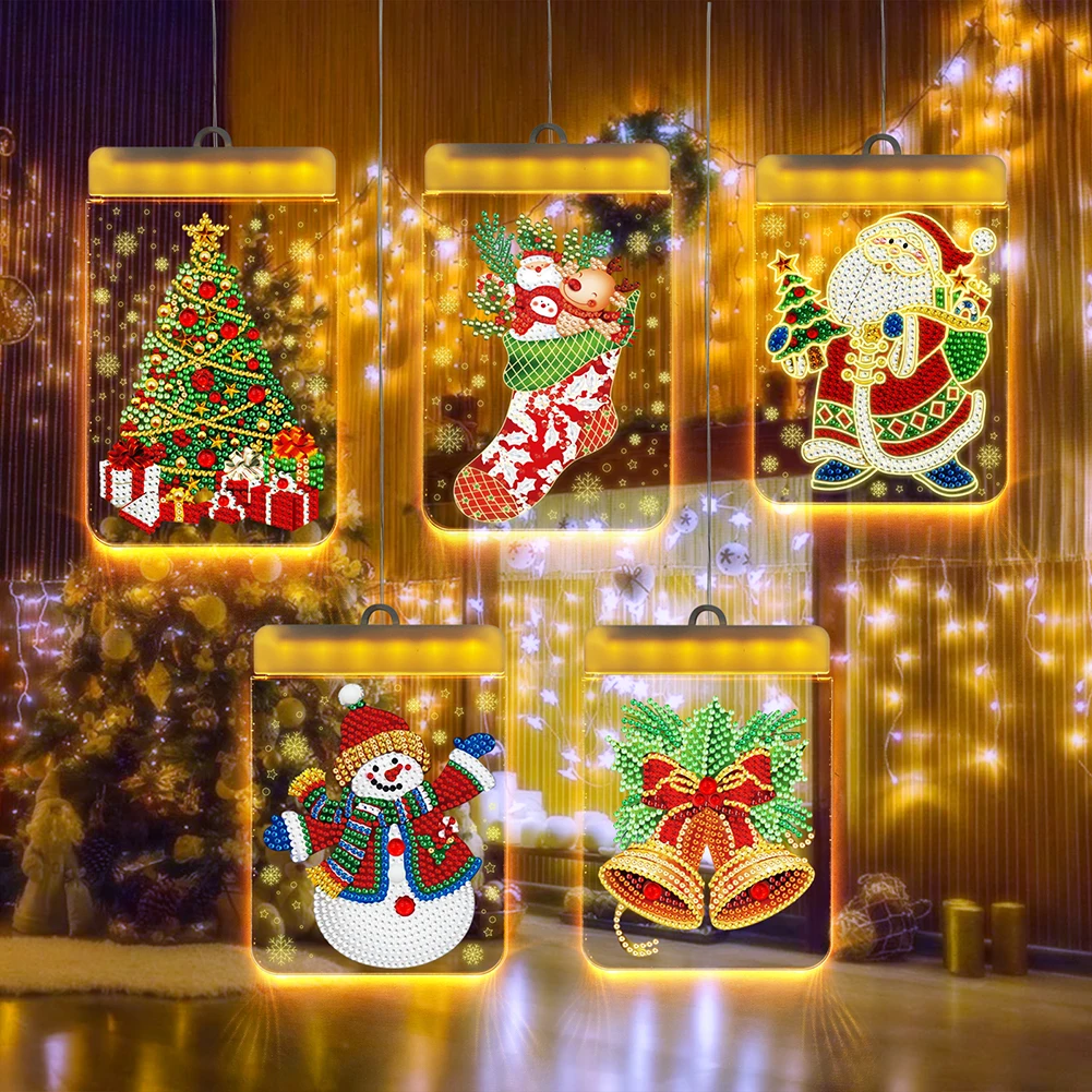 

DIY Diamond Painting Lights Christmas Tree Ornaments Hanging Special Shaped LED Lamp Holiday Outdoor Garden Home Decoration Gift