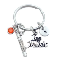 i love music flute keychains creative initial letter monogram birthstone keyrings fashion jewelry women gifts pendants