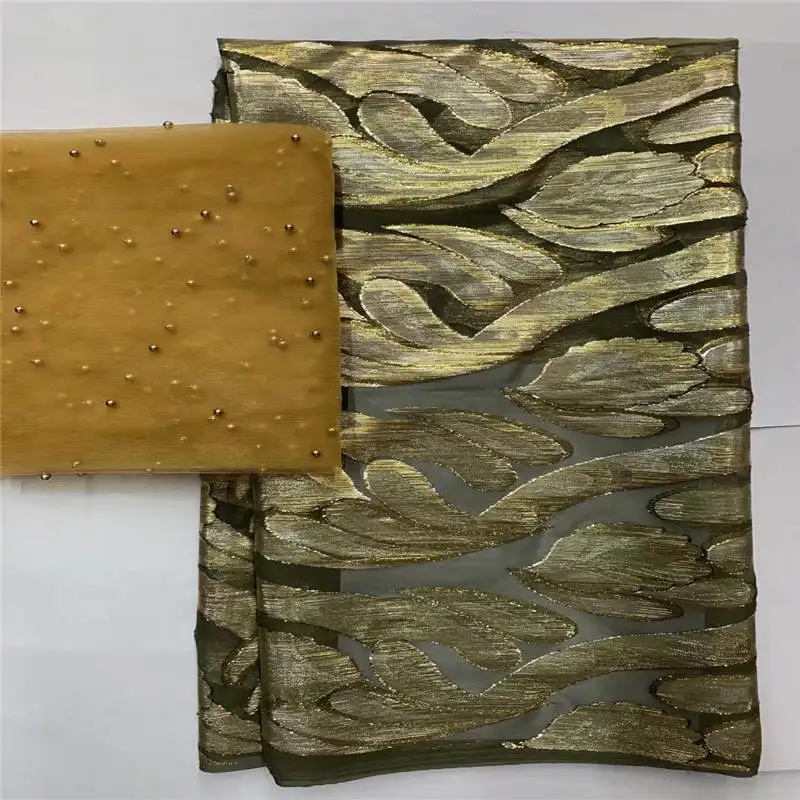 

New Design High Quality African Metal Silk Fabric 5+2 Yards African Silk Fabric For Ladies Party Clothing! F21O62