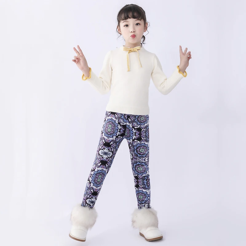 SheeCute/леггинсы для девочек плотные теплые штаны для малышей и детей детские штаны с цветочным принтом на осень-зиму SCW101