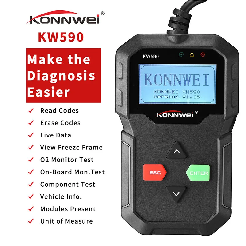 KONNWEI KW590 OBD2 Универсальный EOBD может читатель кода сканер помощи при парковке