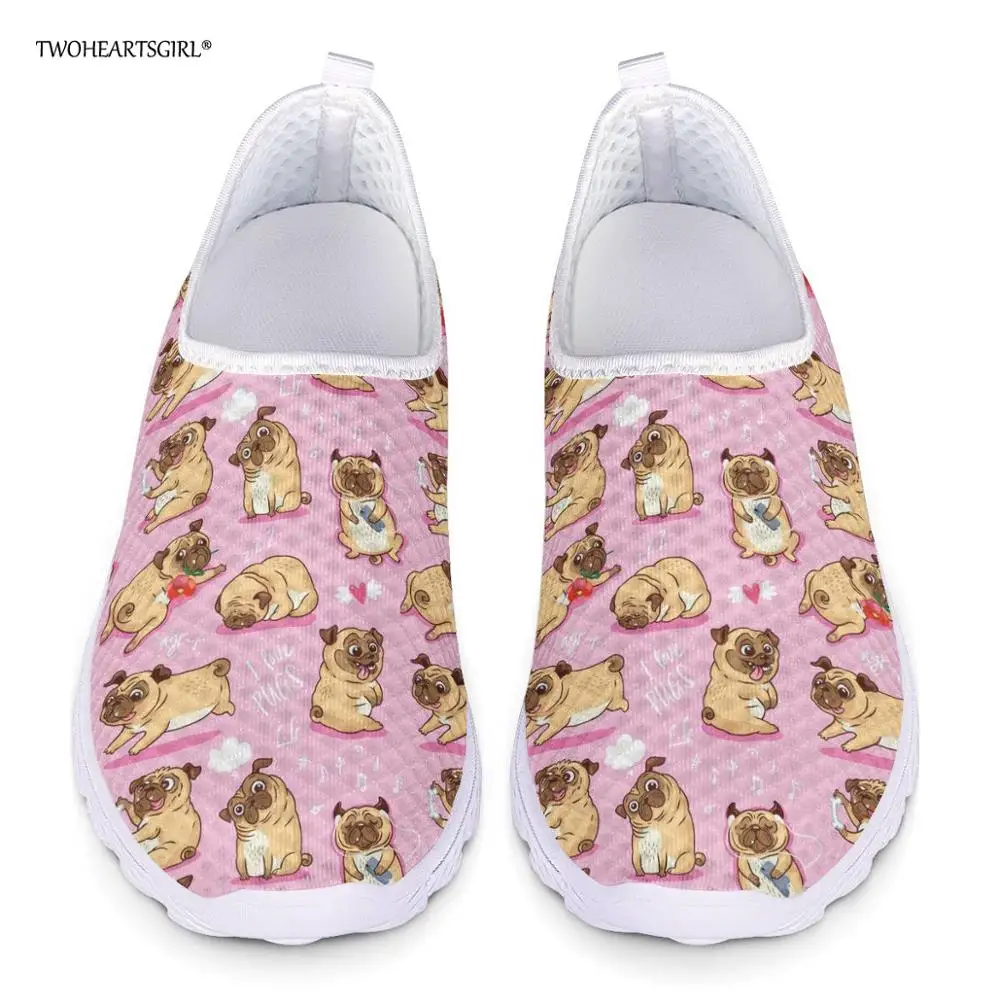 

Женские сетчатые туфли twoheart, розовые легкие кроссовки на плоской подошве с принтом Щенка Мопса