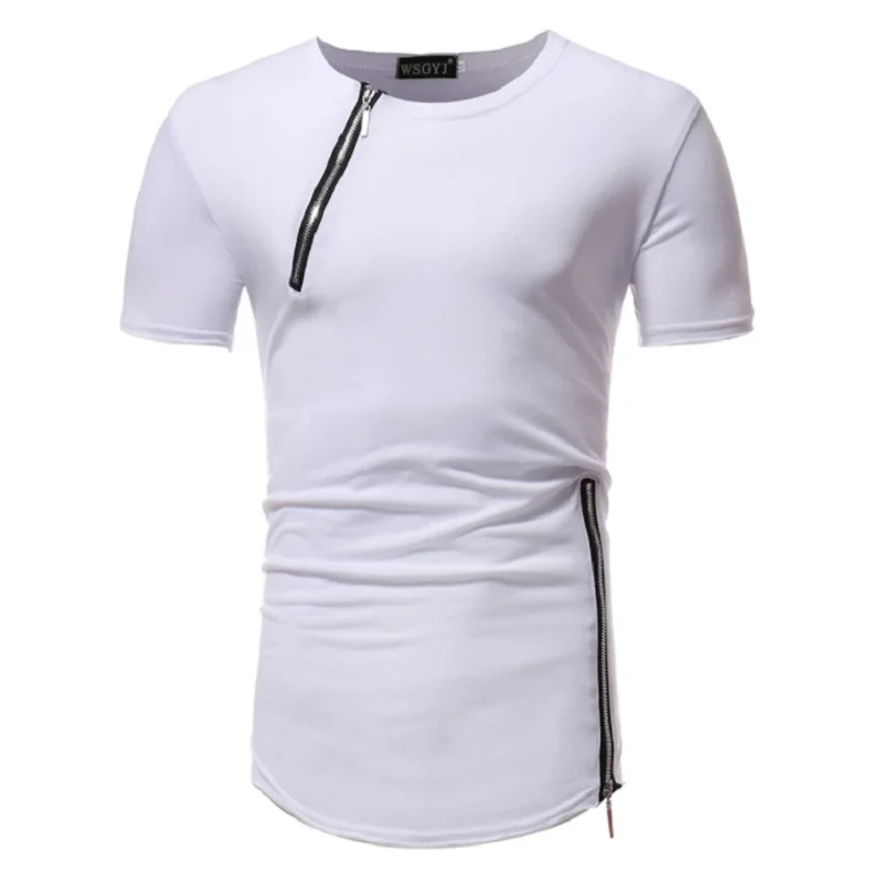 Новая европейская Мужская мода молния панель сплошной тонкий короткий рукав