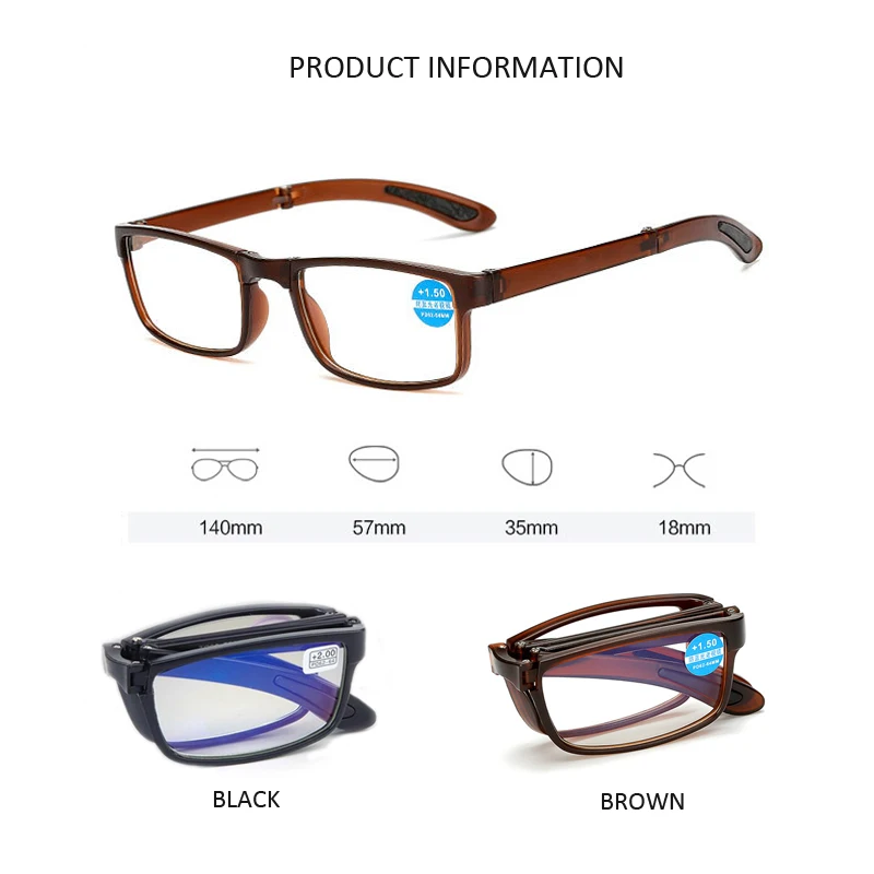 

Elbru Anti-Blue Ray Reading Glasses Folding High Definition Clear Lens TR90 Frame Anti-fatigue Presbyopia Spectacles +1.0to+4.0