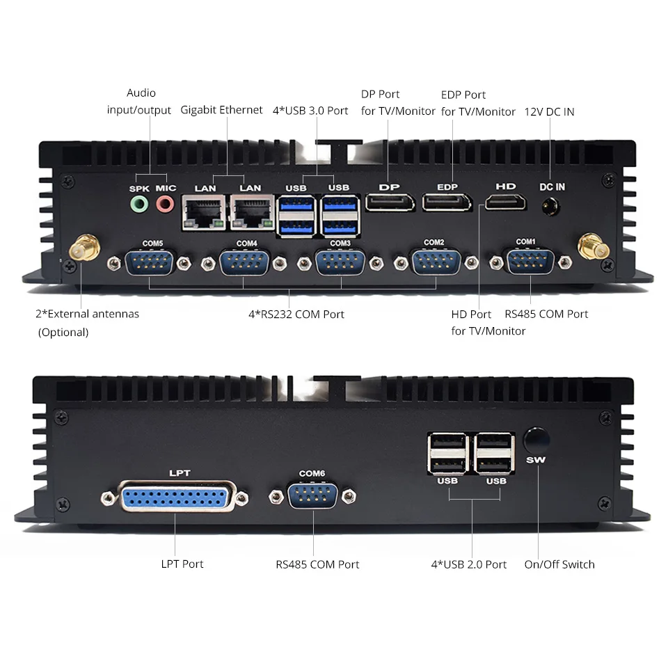 

HYSTOU безвентиляторный промышленный i7 8550U i5 8250U Мини ПК 6 * RS232 HDMI EDP DP Настольный прочный компьютерный WiFi Bluetooth с sim-портом
