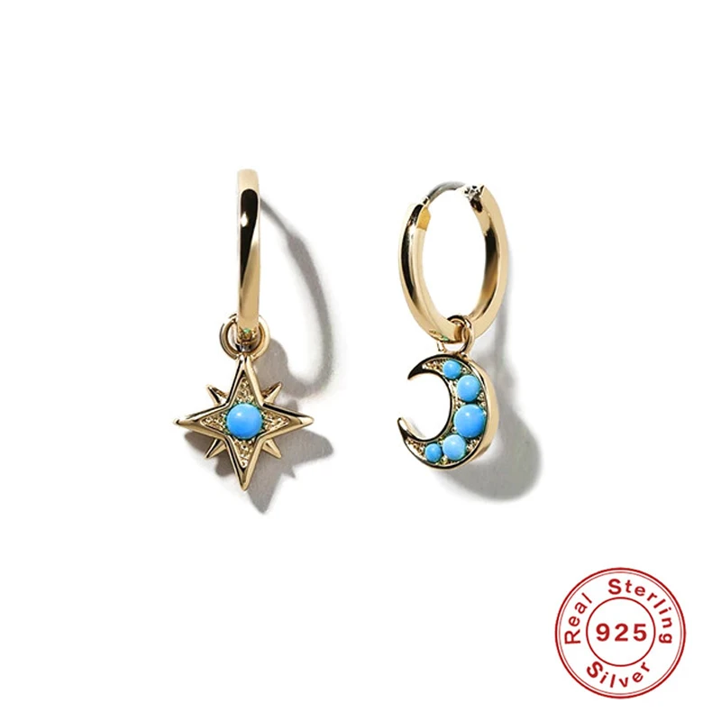 

Luxury Drop Earrings 925 Sterling Silver Bohemian Turquoise Moon And Star Dangle Earrings For Women Pendant Earring orecchini