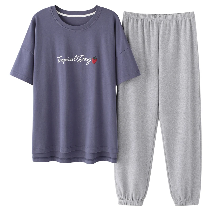 

Summer Short sleeve Women's Sleep Lounge Pajamas Lady Pajama Set Pyjamas Trouser Suits Cotton Sleepwear M-2XL Fashion Homewear