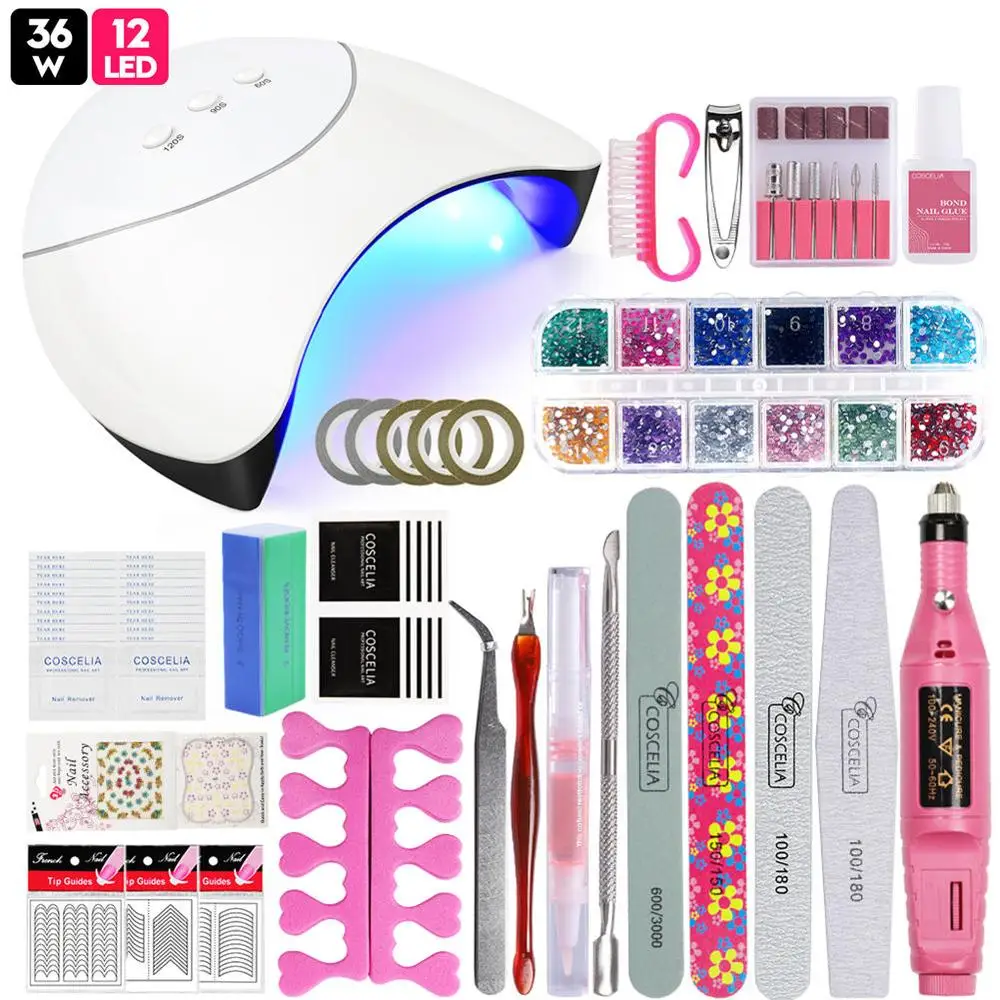 36W NO GEL SET COSCELIA 54 Вт лампа набор гель-лаков для ногтей инструменты для маникюра Набор для нейл-арта Полупостоянный УФ лак Инструменты для маникюра Набор для ногтей - Цвет: 36W NO GEL SET