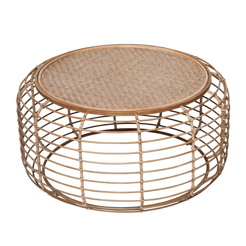 Круглый журнальный столик из ротанга ручной работы с бамбуковым плетеным