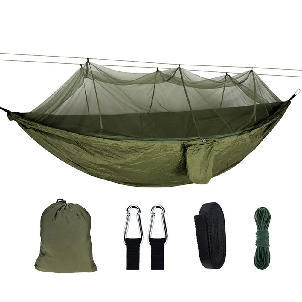 

1-2 Person Portable Outdoor Camping Hammock with Mosquito Net High Strength Parachute Fabric Hanging Bed Hunting Sleeping Swing