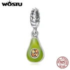 WOSTU 925 стерлингового серебра браслеты с подвесками авокадо бисера зеленый кулон в виде ягоды, подходят к оригинальному браслету ожерелье для женщин ювелирные изделия CTC472