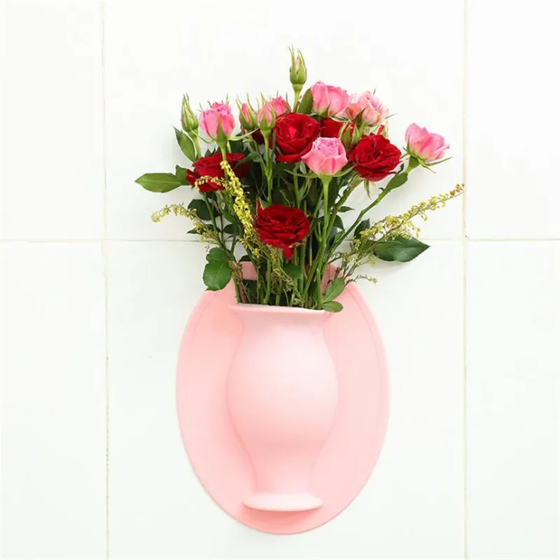 Seamless Sticker Bottle Wall Hanging Suction Vase for Glass Decoration Magic Home Silicone Sticky Plant | Дом и сад