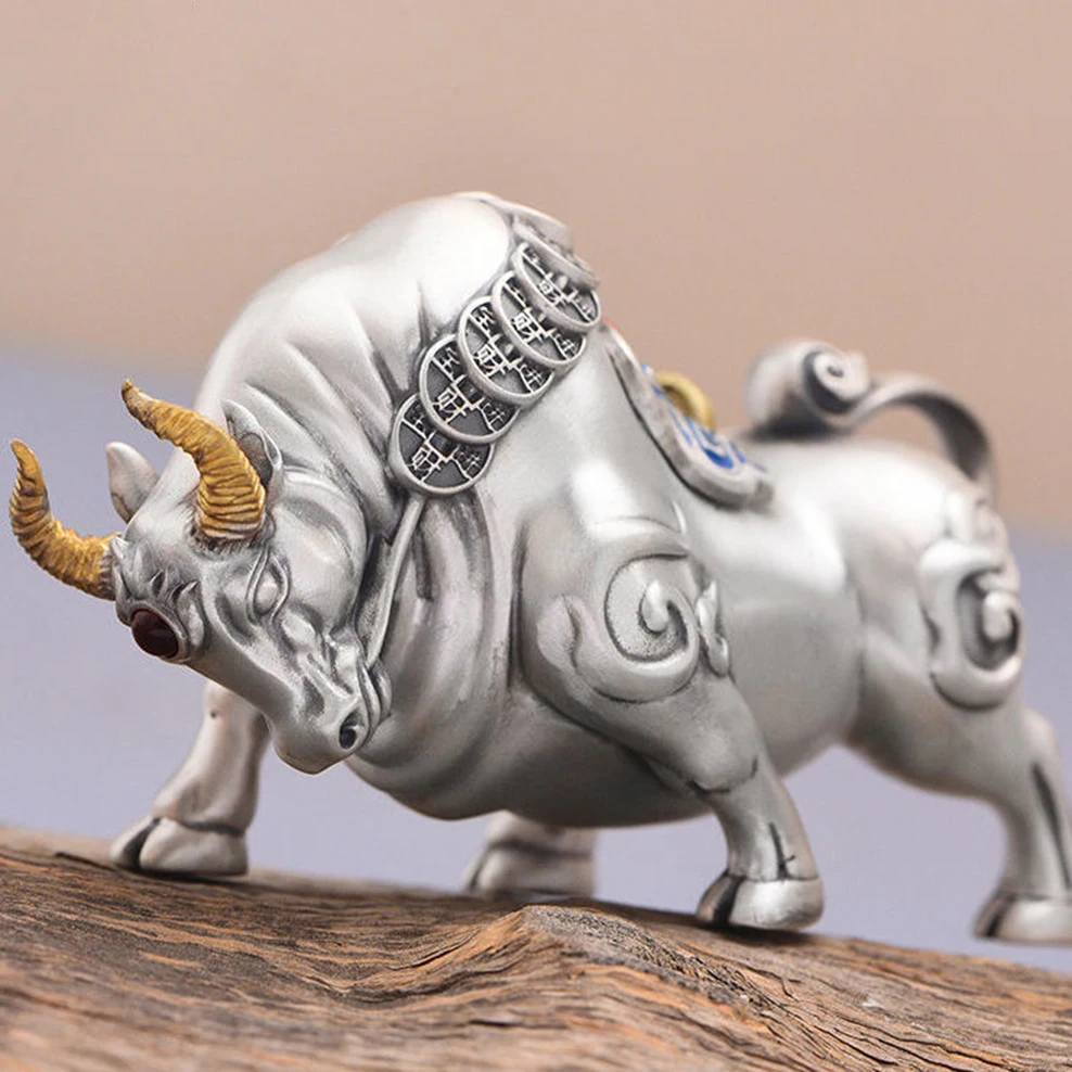 

Bull Ornaments 999 Sterling Silver Lucky Bull Mini Hand Playing Items Office Decorations Company Furnishings High-End Gift