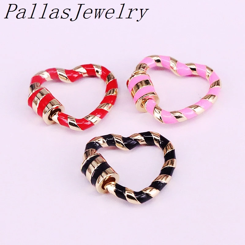 

6Pcs 23 * 22mm, Gold/Silver Color White Black Red Pink Enamel Clasp Heart Shaped Clasp Jewelry Findings