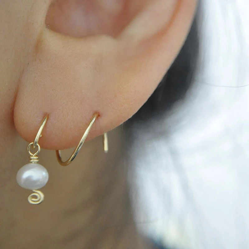

925 silver Two Hole Earrings Double Piercing Jewelry Handmade Pearl Brincos Gold Filled Oorbellen Boho Pendientes Punk Earrings