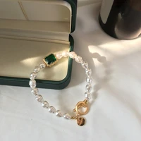 light luxury retro design pearl bracelet femme bts diamond gem geometric metal bracelet for women charm female bangle jewelry