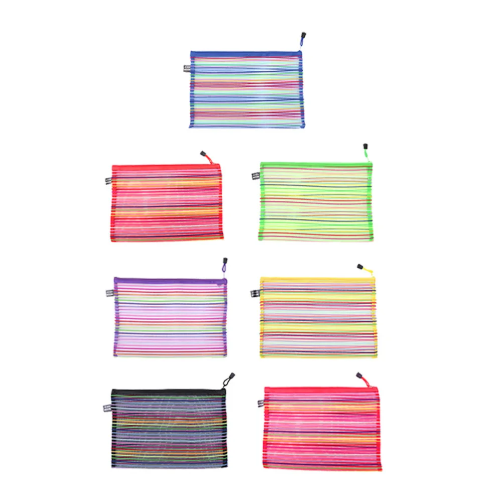 

14Pcs Colorful Portable Office Stationery Bag Mesh Zipper File Bag Waterproof Pencil Bag for Office School Supplies