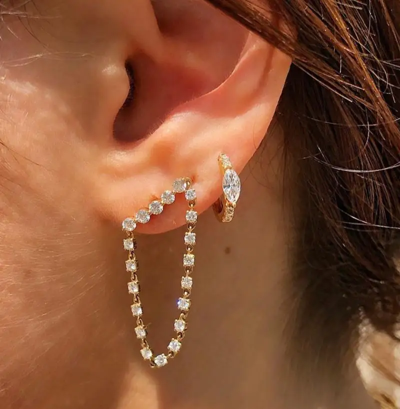 

Timeless Wonder Gorgeous Crystal Tassel Chained Drop Earring Women Jewelry Gothic Boho Top Designer Rare Ins Fancy Trendy 3479