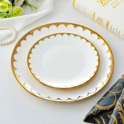 Нордическая керамика позолоченная плоская пластина полумесяц золотой диск