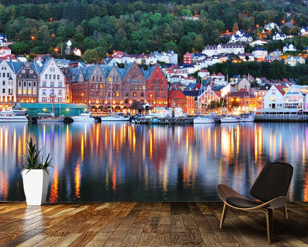 

Papel de parede Norway Bergen architectural city buildinig 3d wallpaper,living room bedroom wall papers home decor mural
