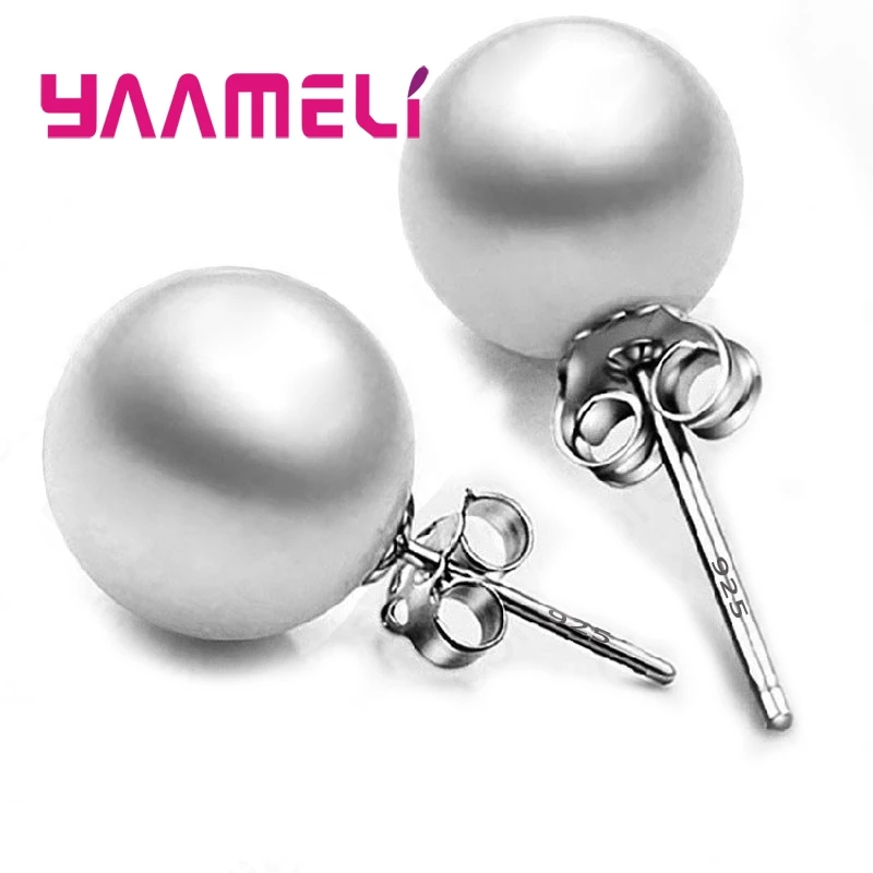 Женские серьги-гвоздики из серебра 925 пробы с жемчугом 8 мм | Украшения и