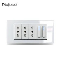 15375mm 2 button piona switch and 3 italian socket wallpad l3 white glass panel 16a 3 italy power socket and 2 gang switch