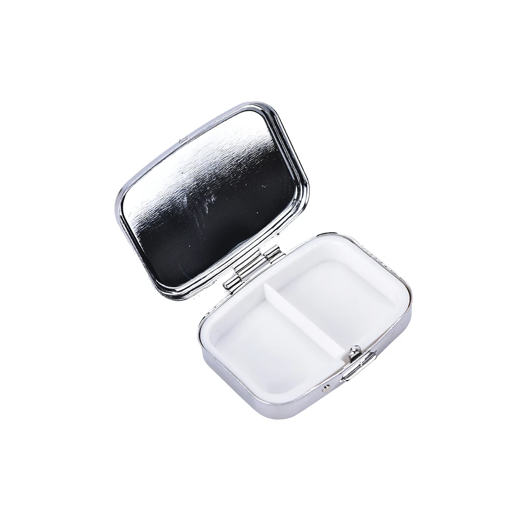 

New Travel Metal Pill Box 2- Lattice Grid Portable Rectangle Container Storage Case