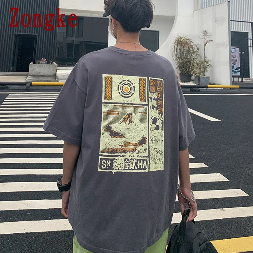 

Zongke Japan Style Print Cotton T-Shirt Men Harajuku Streetwear Tshirt Men Clothing Summer Hip Hop 3XL 2021 New Arrivals