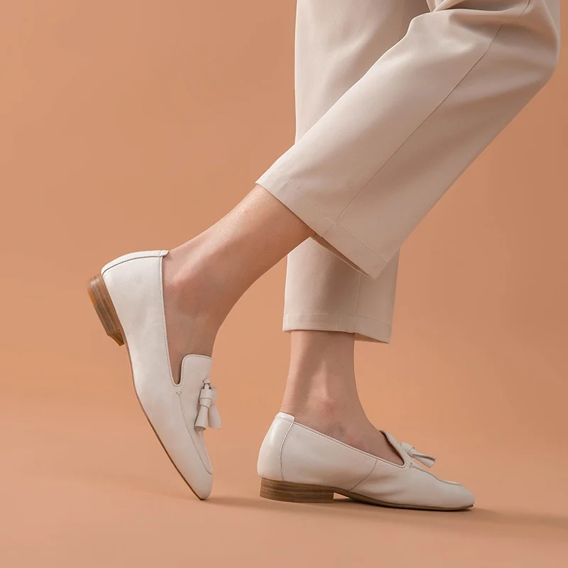 BeauToday Кожаные Мокасины Женская обувь из коровьей кожи бахромы на плоской подошве