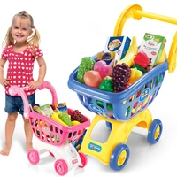 44pcsset kids large supermarket shopping cart trolley push car toys basket simulation fruit food pretend play house girls toys