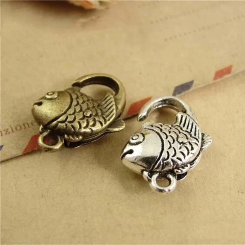 

10pcs/lot 20x13mm Antique Fish Shape Lobster Clasp For Key Ring Necklace Chain Retro Lobster Clasp Hook DIY Jewelry