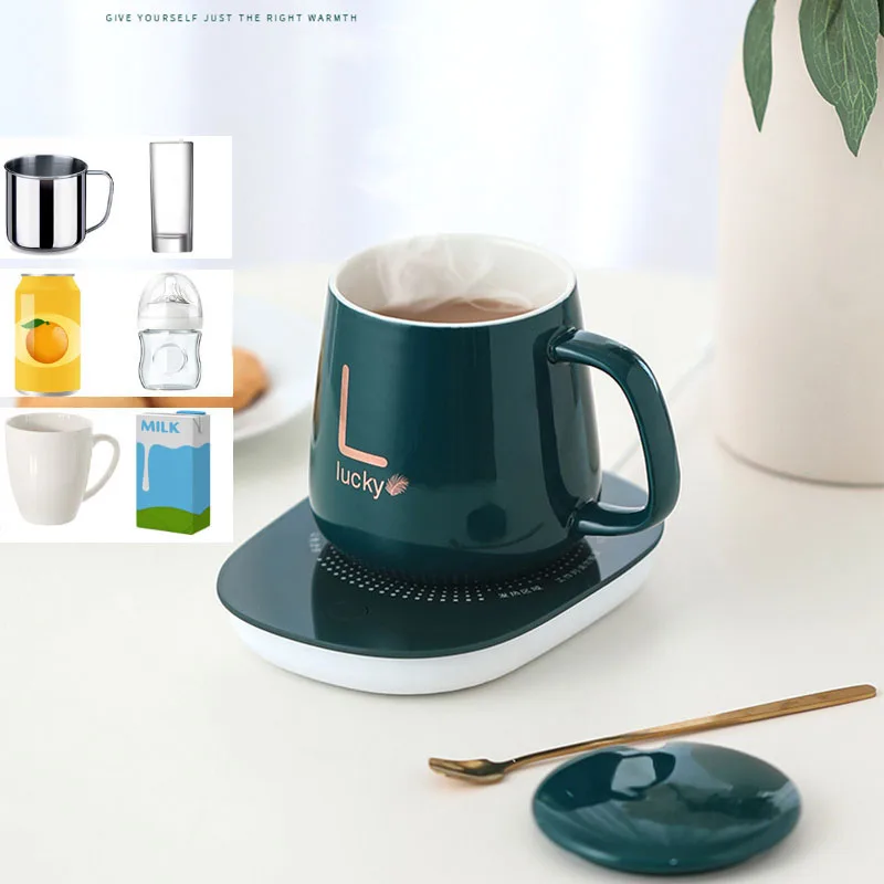 

Ceramic Mug Set Coffee Cup with Lid Spoon Nordic 26 Letters Mugs Can Equipped with Heating Pad Portable Thermostat Drinkware