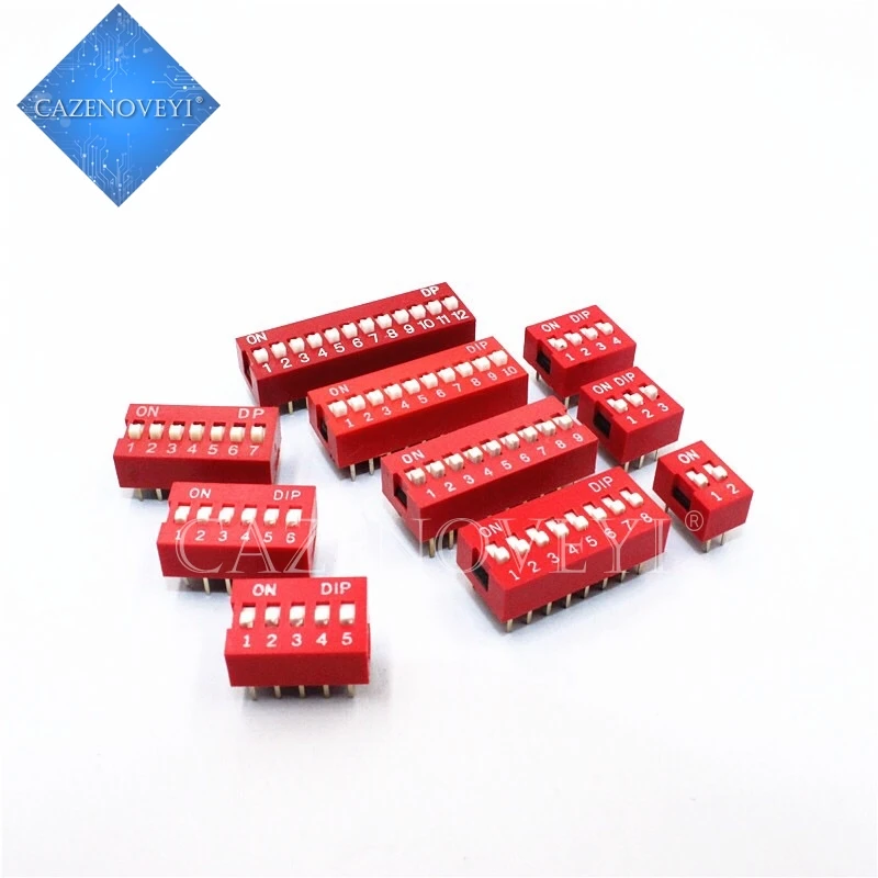 10PCS Slide Type Switch Module 1 2 3 4 5 6 7 8 9 10 12 Bit 2.54mm Position Way DIP Red Pitch Toggle Switch Red Snap Switch